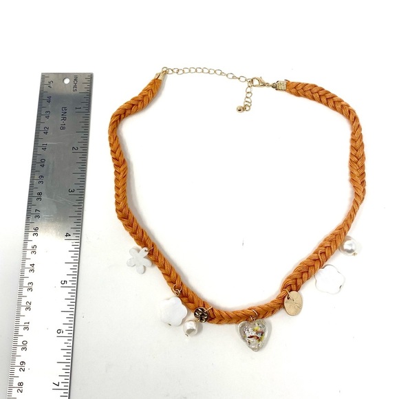 New Free People Orange Textile Charm Beaded Necklace Choker - Picture 5 of 5